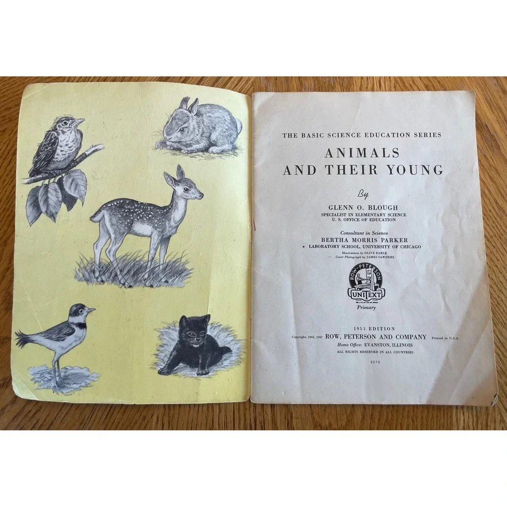 Row‎ Peterson Animals and Their Young Primary Book 1951 Multicolor Good Vintage
